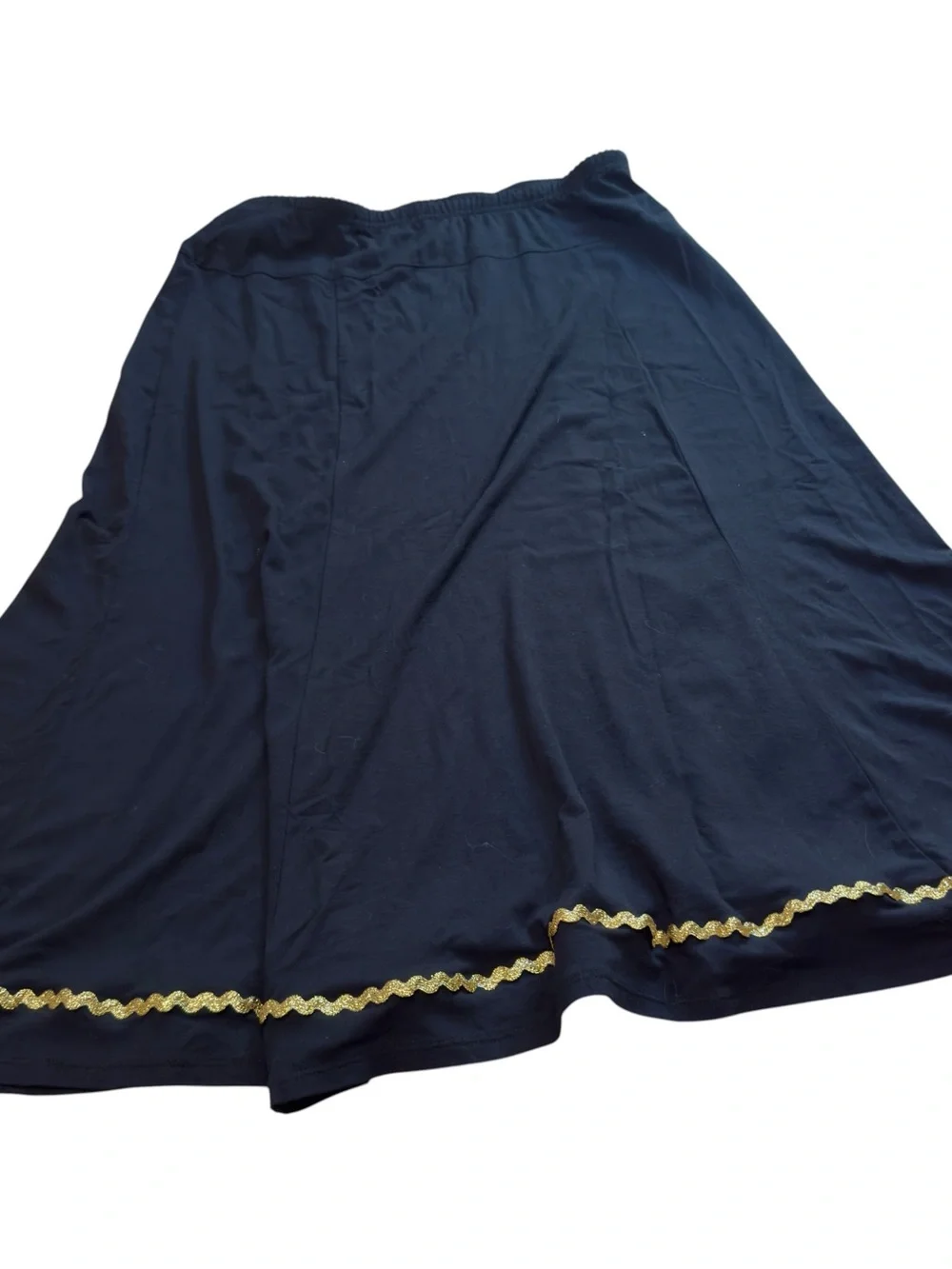 J Jill Black Gold Ric Rac Trim Pull On Midi Soft Swing Skirt Womens Medium EUC